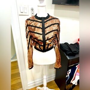 Rose gold sequin crop jacket